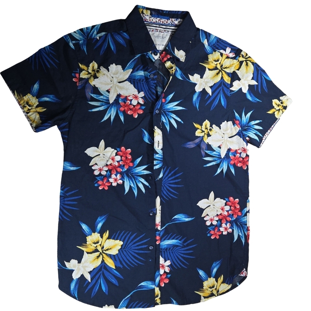 Cactus Man Floral Navy Blue Men's Shirt Size S